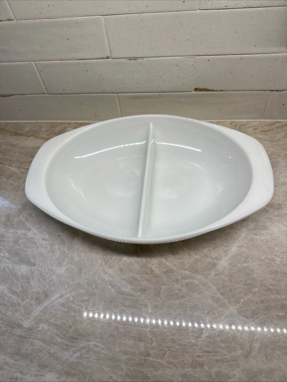 Vintage Pyrex Oval Divided Serving Dish 1.5 quart  White baking Dish, #1063